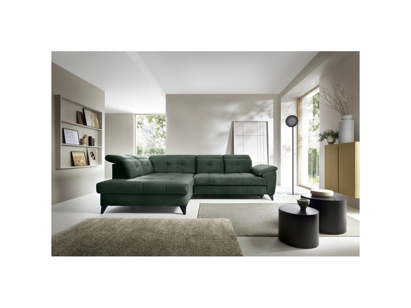 Canapé d'angle vert 5 places angle gauche mécanisme dauphin inferno - Conforama E