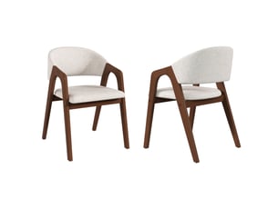 Lot de 2 chaises de salle à manger en bois, tissu en lin, noyer et beige avoine