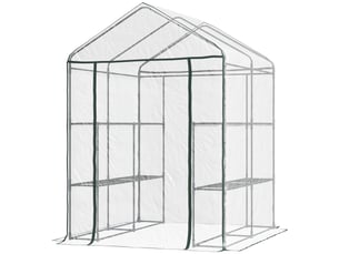 Serre tunnel de plain-pied, serre à tomates, serre chaude, châssis froid à 6 étagères, acier transparent et plastique pvc, 143 x 143 x 195 cm