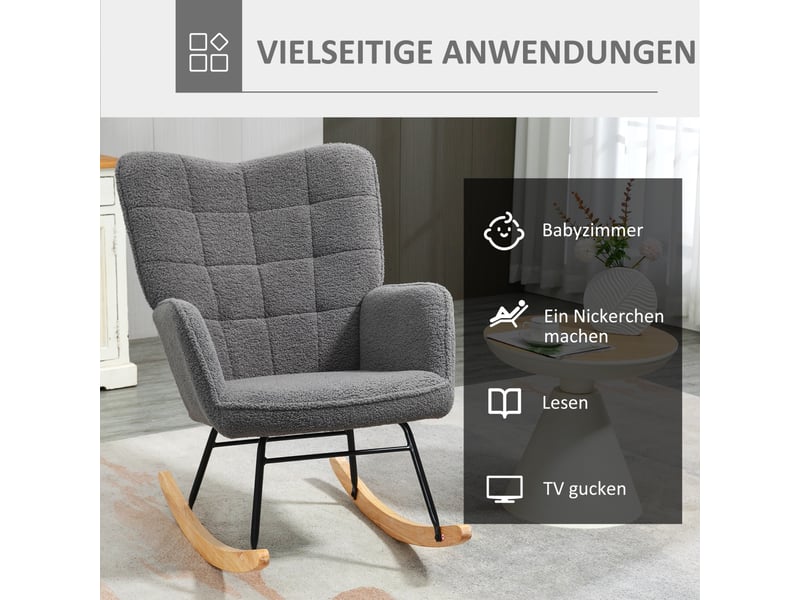  Fauteuil à bascule 71x98x101cm – avec assise rembourrée et pieds patins en bois – polyester - anthracite  - Conforama D