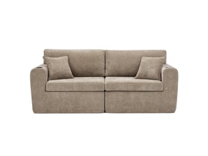 Canapé droit 2 places en tissu chenille marron avec rangement latéral et porte-gobelet pour salon moderne