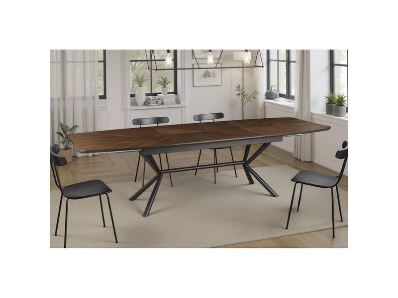  Table de salle à manger grani – mdf placage noyer et métal – 180-270 cm – extensible  - Conforama B