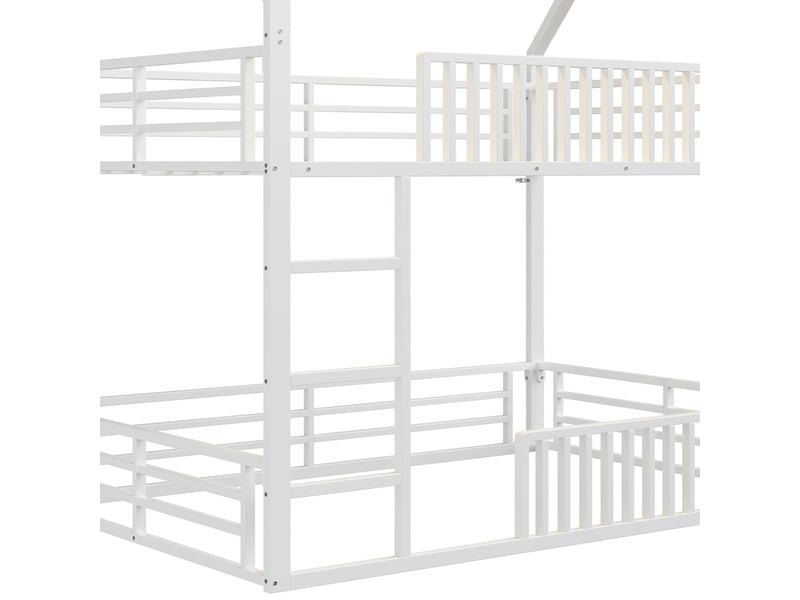  Lit superposé - 140x200 cm - lit cabane avec éclairage led - lit superposé enfant - métal blanc, barrières de sécurité, charge 150kg  - Conforama D