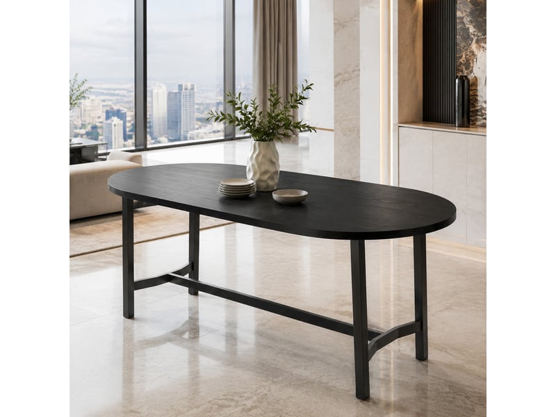 Table de salle à manger pour 6 à 8 personnes avec angles arrondis, pieds en métal, noir, 180 × 80 × 75 cm - Conforama D