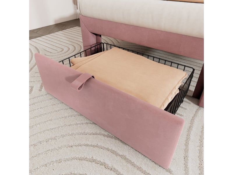  Lit led 90x200 avec rangement tiroirs coulissants et sommier à lattes intégré, cadre adolescent rembourré style floral  - Conforama R