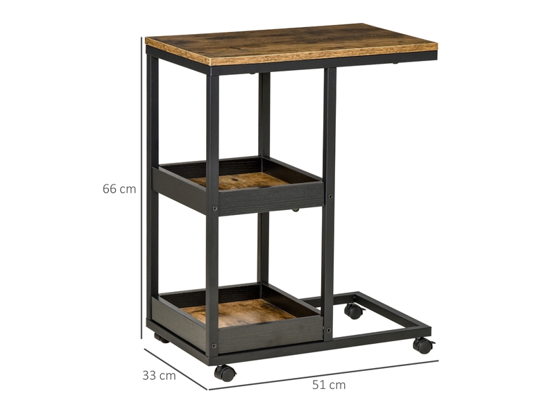  Table d'appoint forme c à roulettes en acier et mdf 51 x 33 x 66 cm  - Conforama C