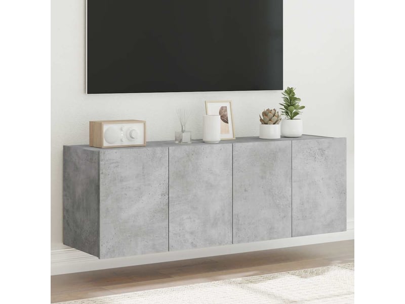 Lot de 2 meuble tv mural avec lumières led gris béton 60x35x41 cm - Conforama B