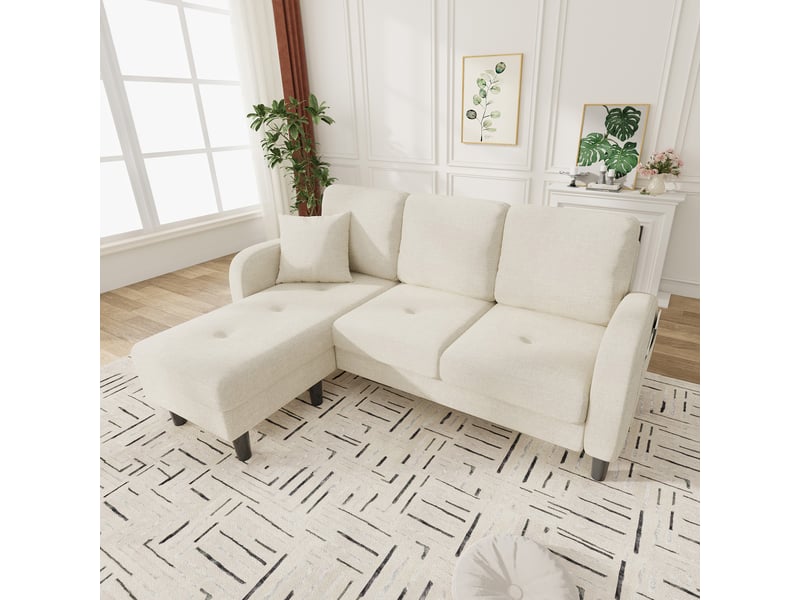  Canapé d'angle, canapé modulable, en lin, 166 x 118 x 77 cm, 3 places, pour intérieur, mobilier pour espace de vie  - Conforama R