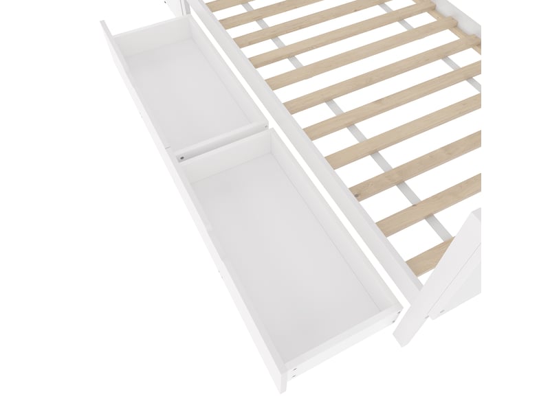  Lit simple 90x200 en bois blanc avec bureau intégré et 2 tiroirs  - Conforama W
