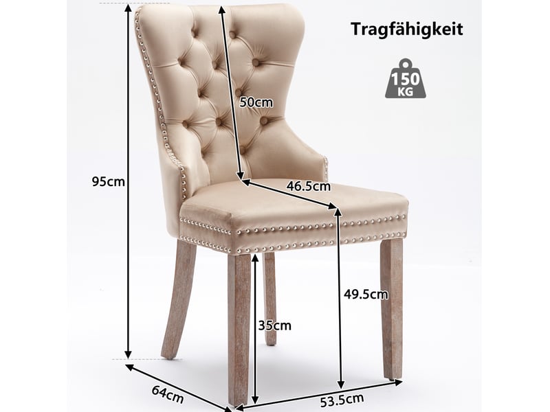 Lot de 4 chaises salle à manger velours beige, assise rembourrée, dossier décoratif, pieds métal, design moderne chic  - Conforama C