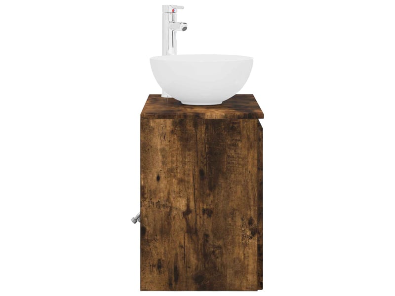  Vanité de lavabo mural, meuble de rangement chêne fumé 49.5x35x63 cm  - Conforama D
