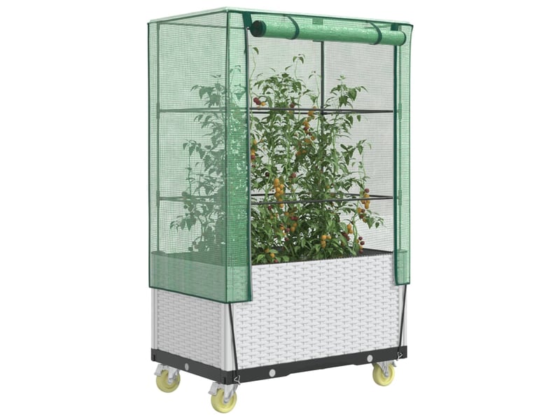  Jardinière - bac à fleurs surélevée avec housse et roues aspect rotin  - Conforama B