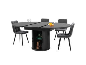 Table de salle à manger extensible avec rangement intégré en mdf 118-158×118×76,8 cm noir