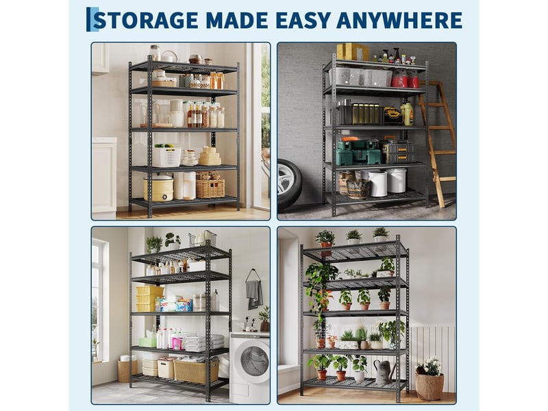 Lot de 4 étagères de rangement sur pied en métal robuste sans boulons - 5 niveaux réglables - garagecuisinegarde-91x 41 x 183 cm VAM_344NDHFB - Conforama D