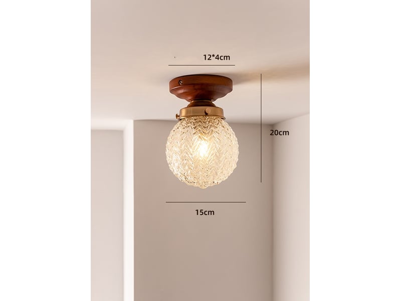  Luminaire plafonnier abat-jour en verre et base en bois  15x20cm  - Conforama B