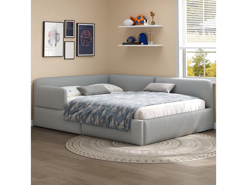 Lit banquette coffre 140x200 cm, banquette-lit, espace inférieur modulable, support à lattes stable, design moderne, velours côtelé gris CozyNest - Conforama D