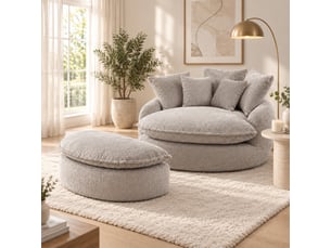 Fauteuil lounge géant 190,5 x 138 x 63 cm gris clair, mousse et tissu polyester, dossier réglable et coussin