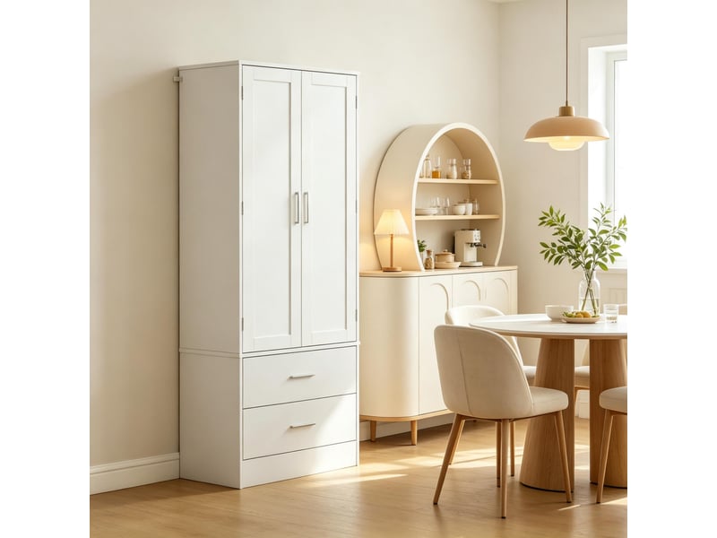  Buffet de cuisine haut avec 2 portes, 2 tiroirs, 8 rangements à épices  - Conforama E