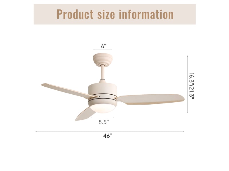  Ventilateur de plafond avec lumière led 46 pouces blanc, 3 pales abs, moteur dc réversible et télécommande  - Conforama C