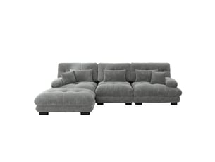 Canapé modulaire gris 3 places en tissu chenille, canapé d’angle en l avec ottomans mobiles pour salon, assise profonde et confortable