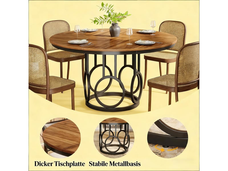  Table de salle à manger ronde 4 à 6 personnes en mdf et métal diamètre 120 cm noir et marron  - Conforama C