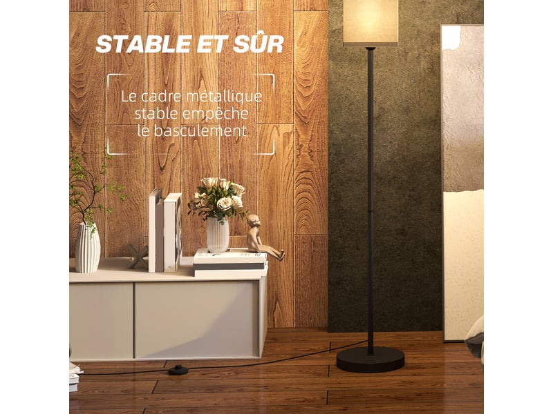  Lampadaire sur pied salon lampe salon sur pied avec abat-jour beige effet lin interrupteur à pied  noir 25 x 161,5 cm  - Conforama R