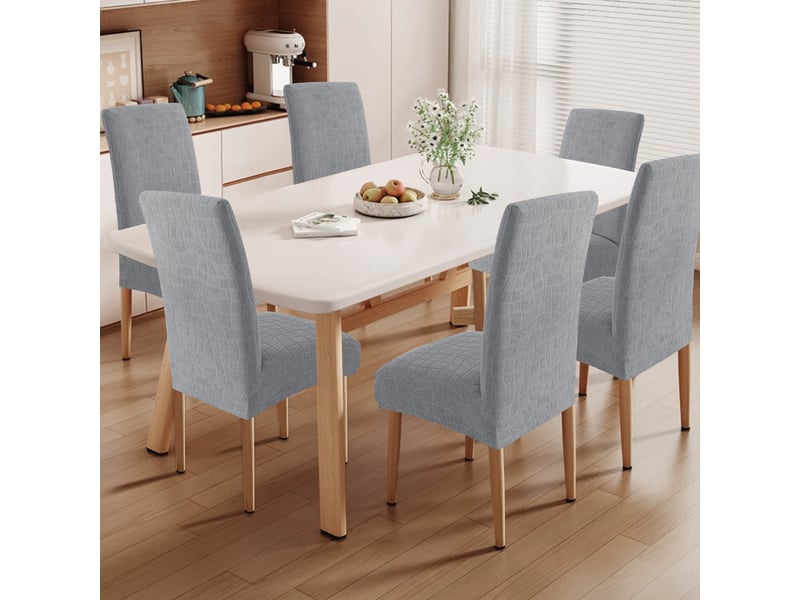 Housse de chaise de salle à manger imperméable – douce, extensible et ajustée – texture ondulée – résistante aux taches et antidérapante – gris - Conforama E