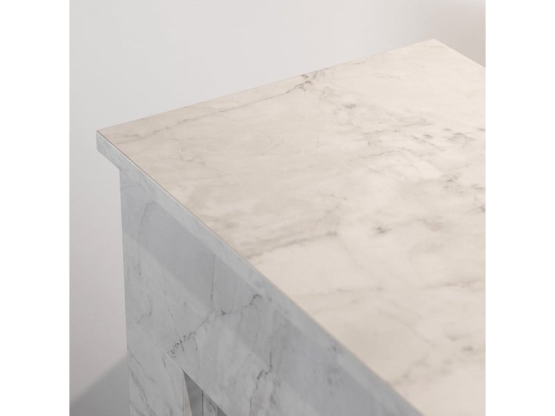  Bellini - cheminée électrique sur pied à effet flamme 96x96x35 cm en bois effet marbre blanc  - Conforama D