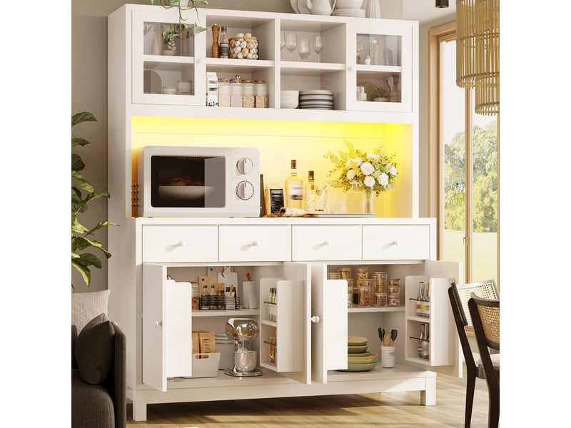 Buffet de rangement - buffet haut 140 x 38,5 x 180 cm, éclairage led, ports usb et usb-c, 140 x 38.5 x 180 cm, blanc - Conforama R