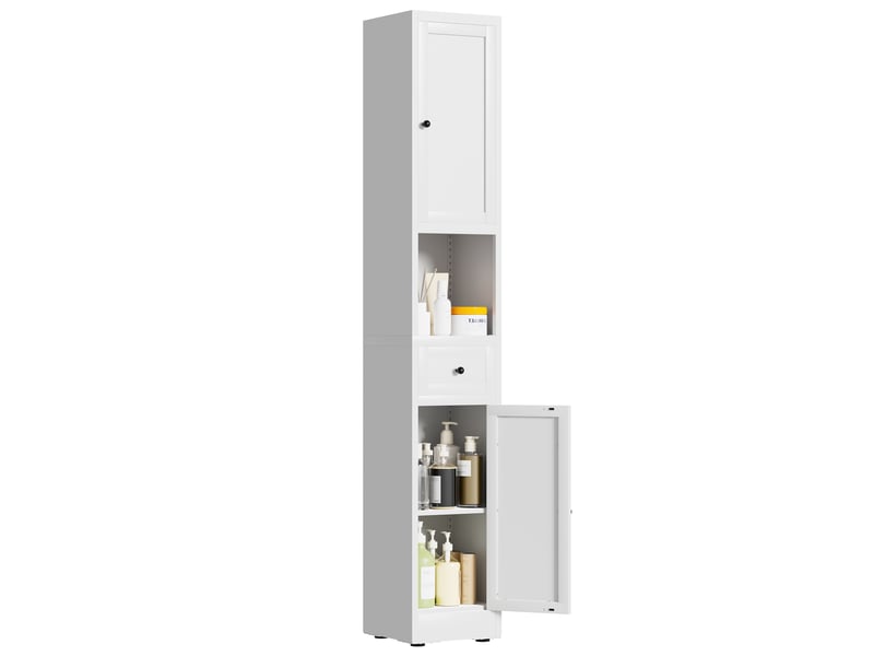  Armoire de salle de bain étroite en métal blanc, 5 niveaux, 2 portes, 180 × 30 × 30 cm  - Conforama A
