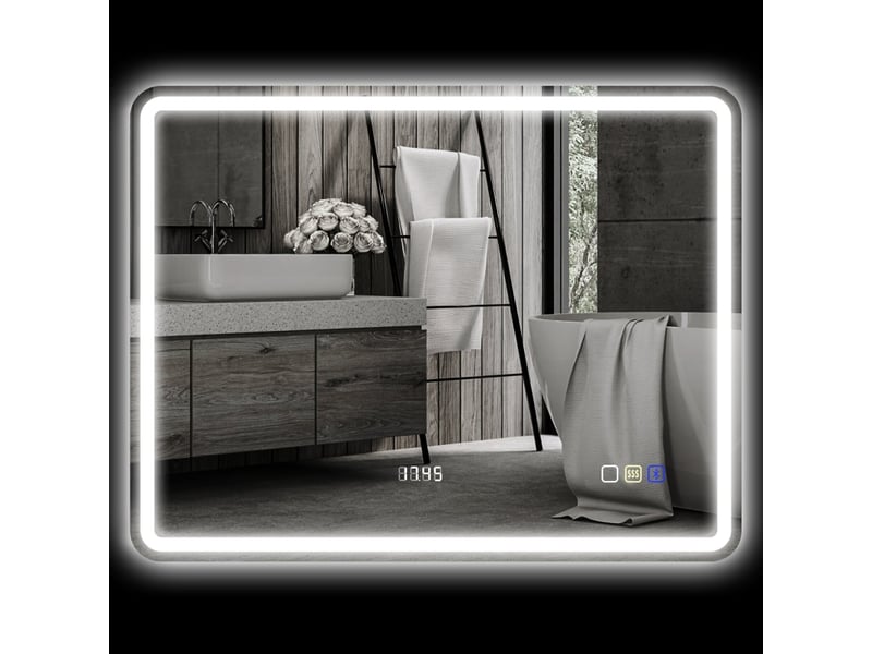 Miroir de salle de bain led 70 x 90 cm avec bluetooth, anti-buée et horloge argenté evryae - Conforama D