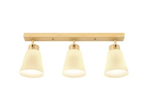 Plafonnier led 40 w, lampe de plafond à double fixation et têtes orientables à 90° avec 3 douilles e27, bois naturel