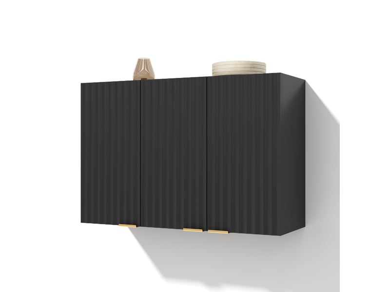  Armoire murale avec 3 portes, rangement fermé et poignées dorées, pour cuisine, en mdf noir, 90 × 29 × 60 cm  - Conforama A