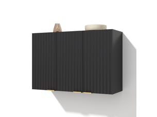 Armoire murale avec 3 portes, rangement fermé et poignées dorées, pour cuisine, en mdf noir, 90 × 29 × 60 cm