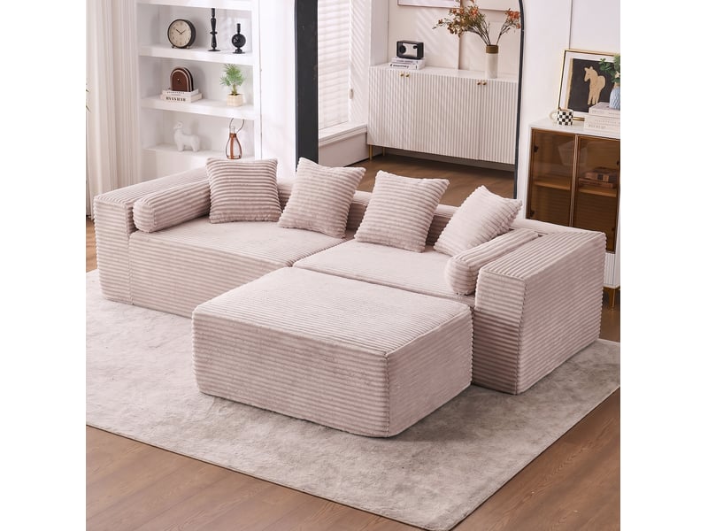  Canapé d’angle modulable 266x110x60,01 cm 3 places tissu chenille beige  - Conforama C