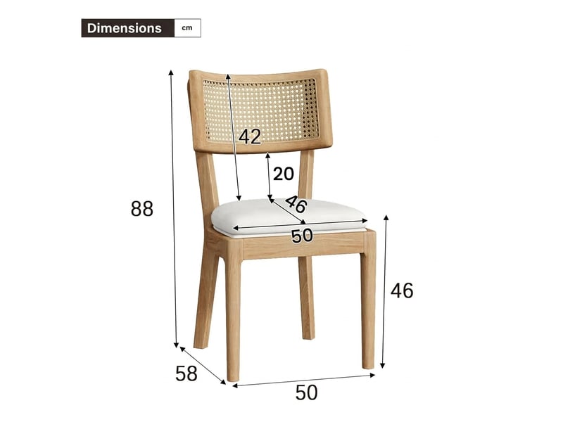  Lot de 2 chaises de salle à manger en bois massif avec dossier en rotin et coussin en lin  - Conforama D