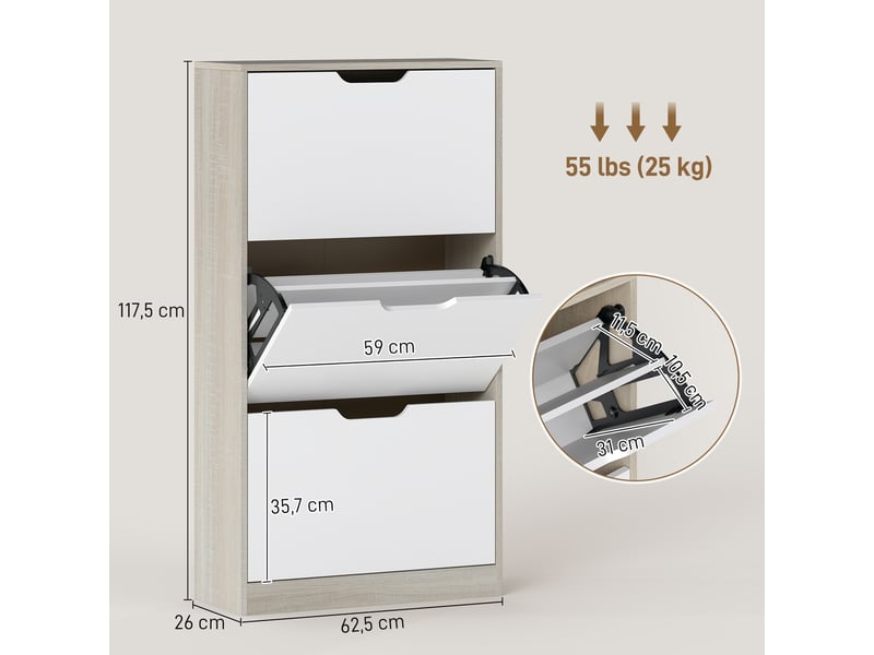  Meuble à chaussures design bicolore effet bois clair blanc 3 portes  - Conforama C