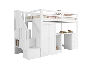 Lit mezzanine 90x200 cm <strong>MERAX</strong>  <strong>lit enfant blanc</strong> coloris blanc