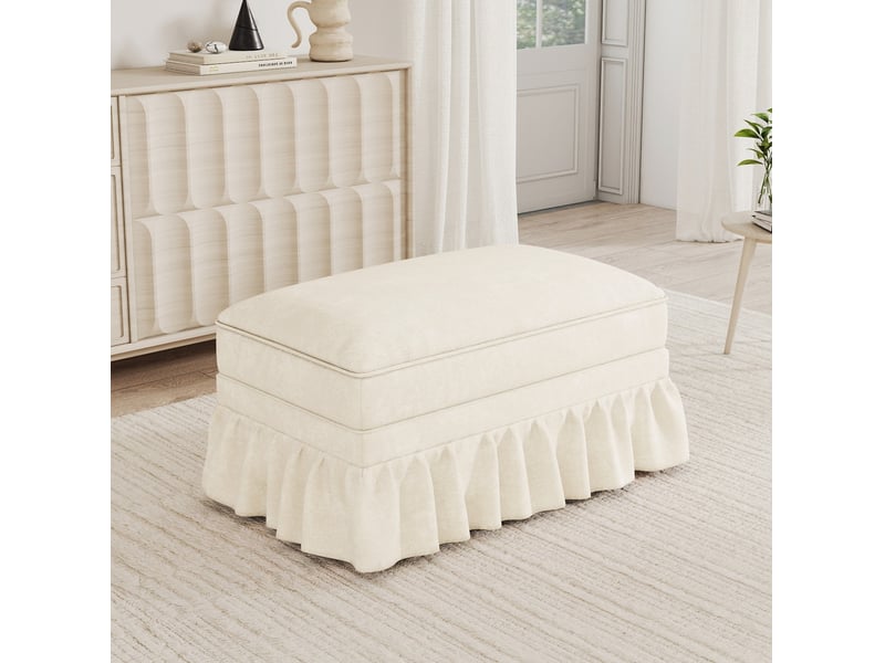  Pouf en chenille blanc 90x56,5x49 cm avec jupe à volants amovible  - Conforama D