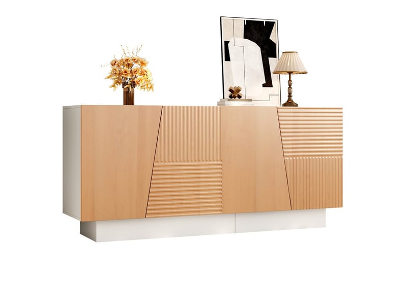  Meuble de salon, 160 x 40,5 x 72 cm, buffet avec 4 portes, structure à rainures géométriques et étagères réglables en hauteur  - Conforama A