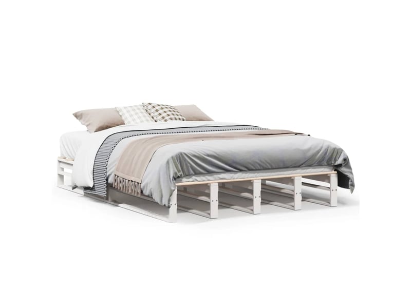  Lit double- lit adulte -  cadre de lit sans matelas blanc 135x190 cm bois de pin massif  - Conforama A
