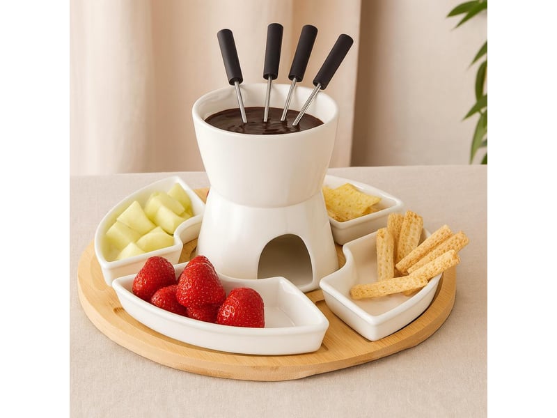  Ensemble de fondue au chocolat avec planche en bambou, 11 pièces  - Conforama B
