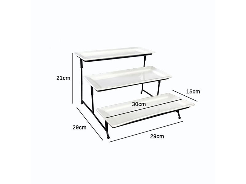  Plateau de service avec 3 plats 30x15 cm – support en métal, noir  - Conforama B