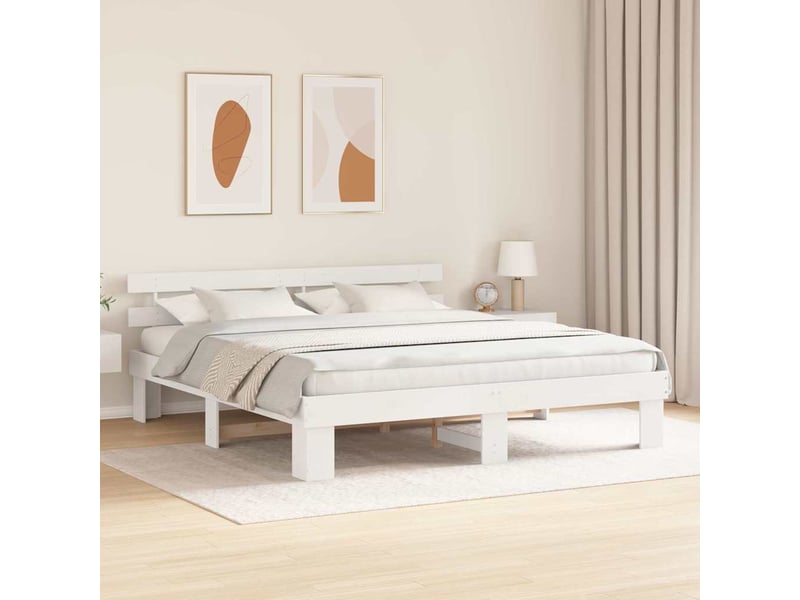  Lit double- lit adulte -  cadre de lit avec tête de lit blanc 200 x 200 cm pin massif  - Conforama B