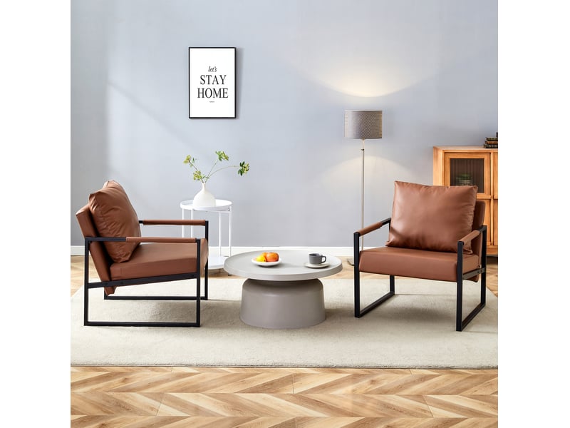  Fauteuil de lecture marron en simili et métal noir, 68,6 x 75,5 x 75,2 cm  - Conforama D