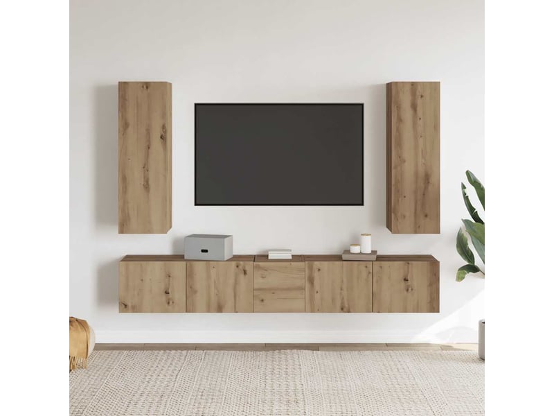  Meubles tv - banc tv - meuble de rangement muraux 5 pcs chêne artisanal bois d'ingénierie  - Conforama A