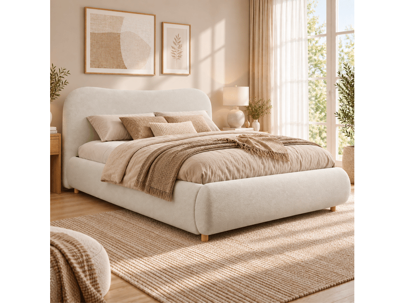 Lit coffre modenvie 180 x 200 cm avec sommier hydraulique bouclette blanc - Conforama D