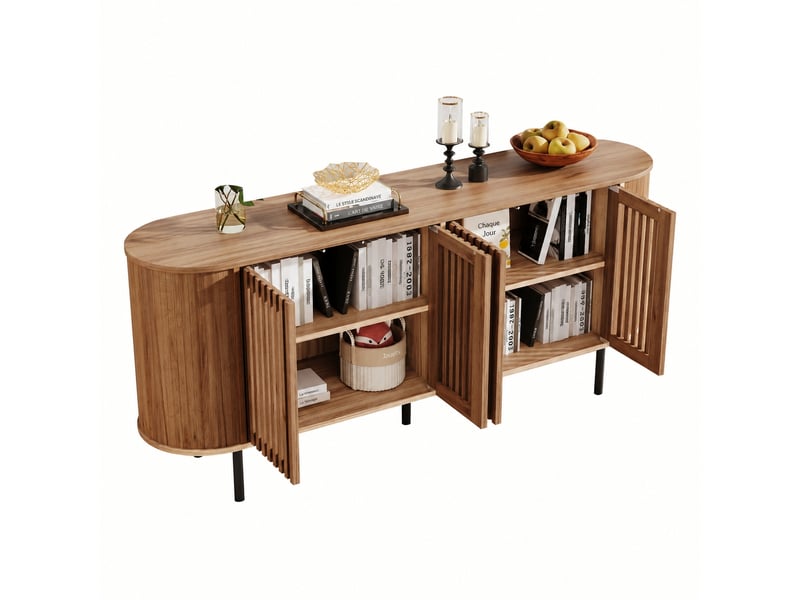  Buffet 160 cm avec portes coulissantes, étagères réglables, pieds métal, bois naturel  - Conforama A