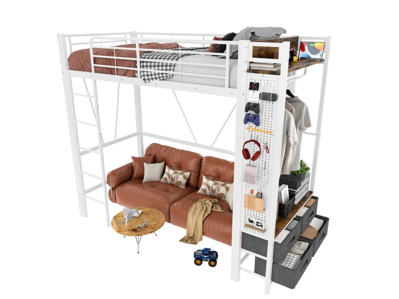  Lit mezzanine 90x200 cm avec 4 tiroirs, blanc et noir  - Conforama A