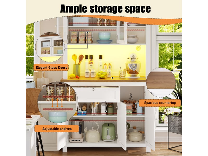 Buffet vitrine blanc led 104x40x180 cm, étagères amovibles, séjour - Conforama E